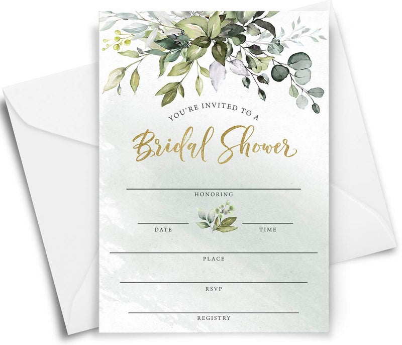 Printed Party Bridal Shower Invitations and Envelopes, Greenery, Set of 25 - Image 4